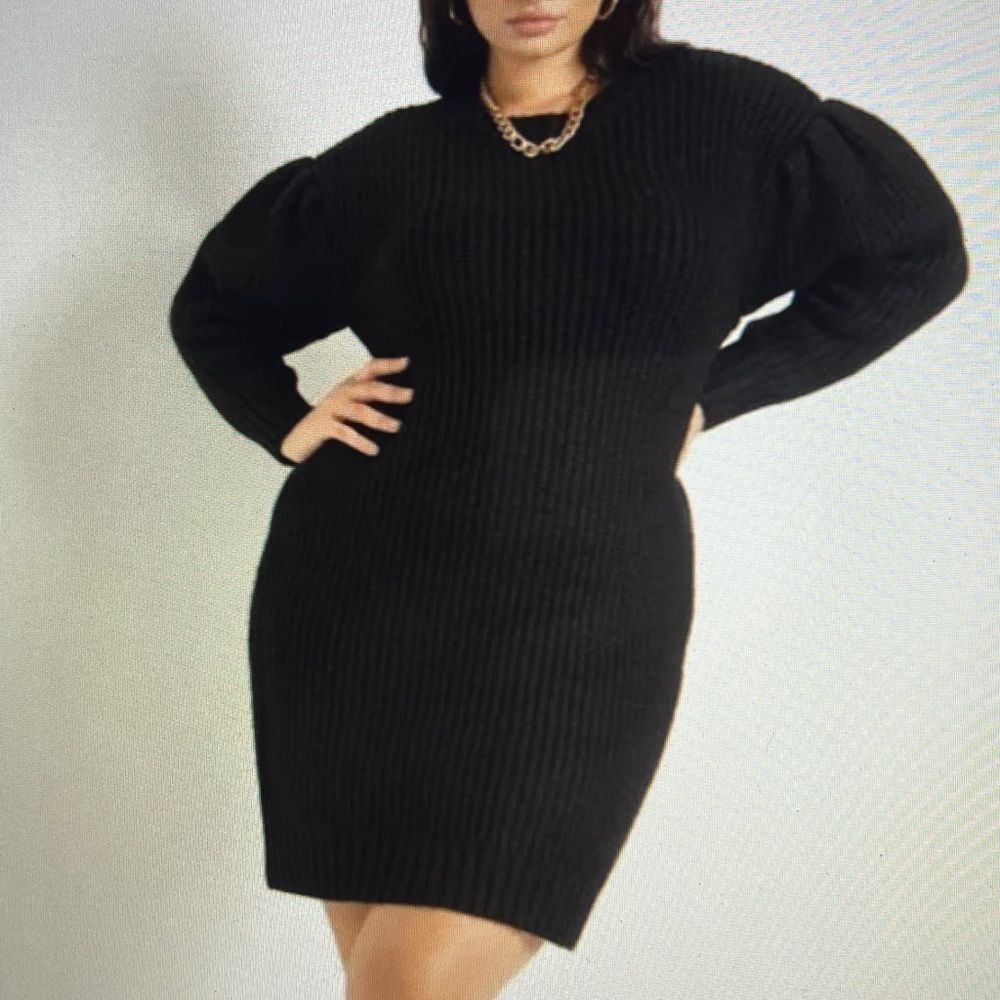 New! Eloquii Puff Sleeve Sweater Dress Black Size 18/20 NEW
